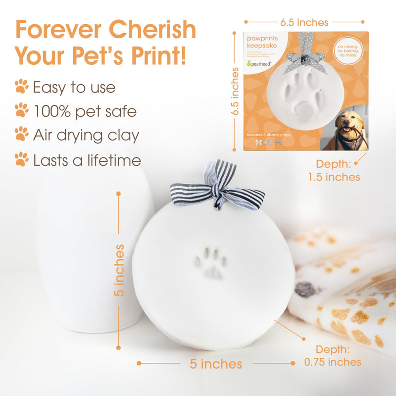 Pearhead Pet Paw Print Keepsake Ornament Kit - DIY Hanging Clay Keepsake for Dogs & Cats, Pet's First Christmas Ornament, Customized Family Ornament, 3 Ribbons - PawsPlanet Australia