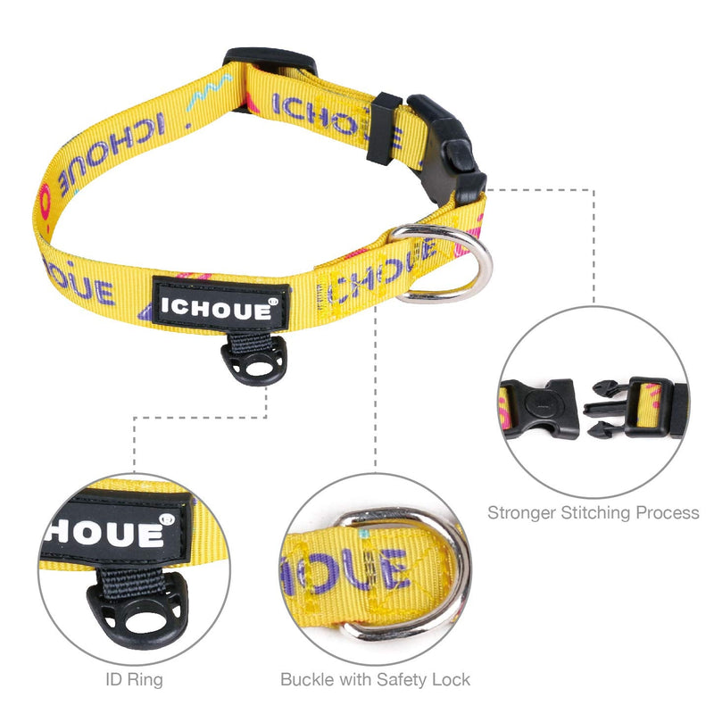 iChoue Original Print French Bulldog Collar with Leash Bandana Set Adjustable for Frenchie Pug English Boston Terrier Dogs, Yellow, Large Large ( 45 - 70 lbs ) Collar with Leash Bandana Yellow - PawsPlanet Australia