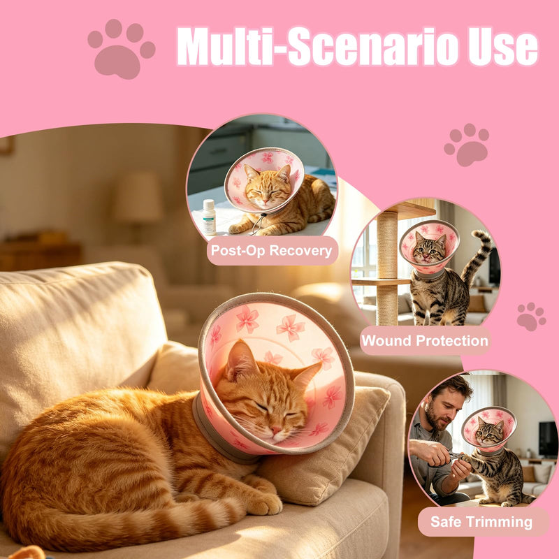 Soft Cat Cone Collar Adjustable Elizabethan Recovery Collar for Cats Kittens After Surgery Foldable Cat Donut Cone to Stop Licking (Pink,S) Small / Bow pattern
