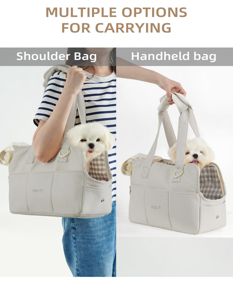 Dog Purse Carrier for Small Dogs Rabbit cat with Large Pockets, Cotton Bag, Dog Carrier Soft Sided, Collapsible Travel Puppy Carrier (Grey, 13.6" L x 6.5" W x 10" H) 13.6"L x 6.5"W x 10.0"H Grey