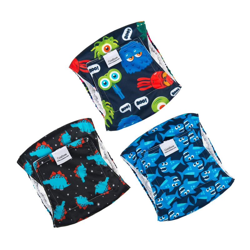 CuteBone Dog Belly Bands for Male Dogs Wraps Washable Doggie Diapers DM07S Shark&Dinos&Monster S(11"-14")