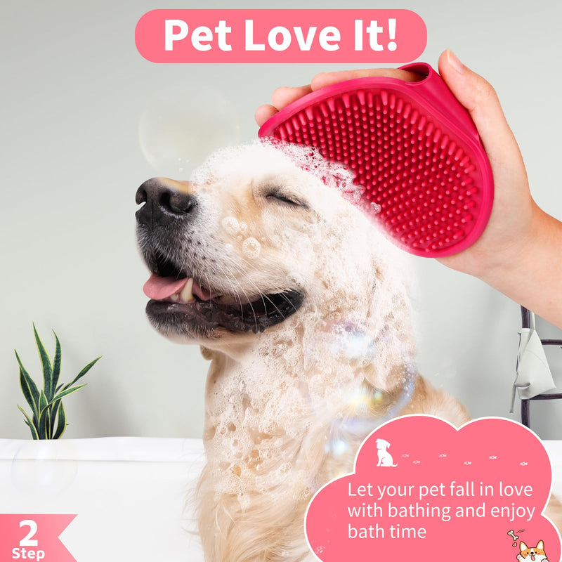 Comotech 6PCS Dog Bath Brush & Dog Toothbrush | Adjustable Handle Shampoo Brush & Scrubber for Short & Long Haired Dogs & Cats | Effectively Solve Odor & Stain Removal Problems (Pink Red Pink) Pink Red Pink - PawsPlanet Australia