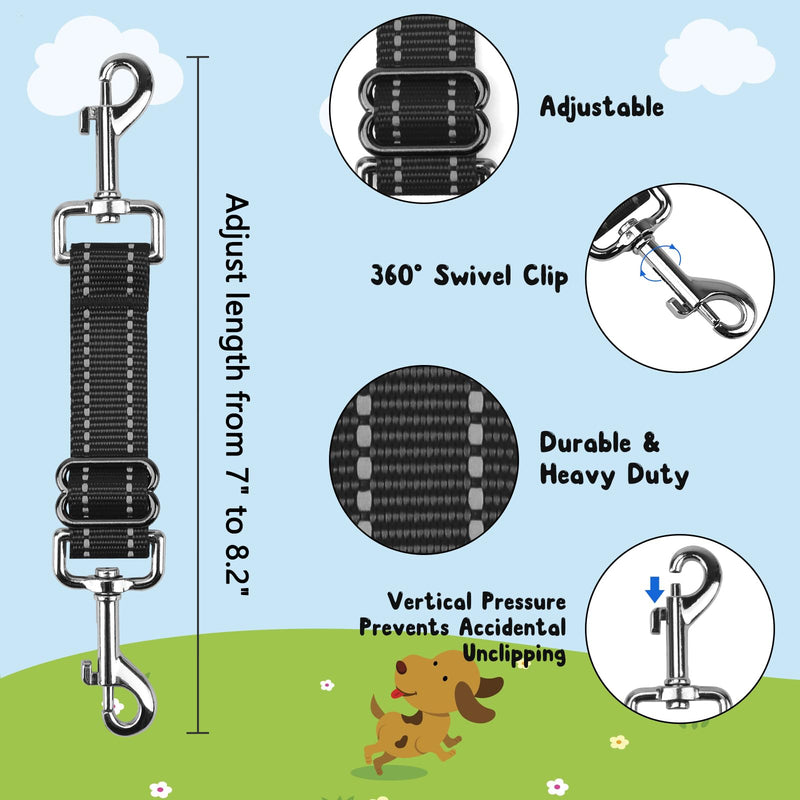 YUEPET Dog Safety Collar Clips 2 Pack Adjustable Prong Backup Clips Reflective Double Ended Backup Clasp Leash Connector for Dog Harness to Collar Safety Clip(Grey+Black) Grey+Black - PawsPlanet Australia