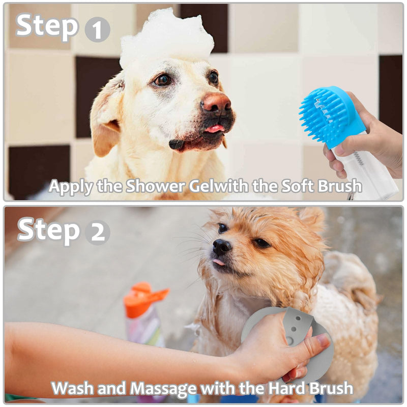 (6 Pcs) ELEGX Pet Grooming Bath Massage Brush with Soap and Shampoo Dispenser Soft Silicone Bristle for Long Short Haired Dogs Cats Shower (Deep blue kit) Deep blue kit - PawsPlanet Australia