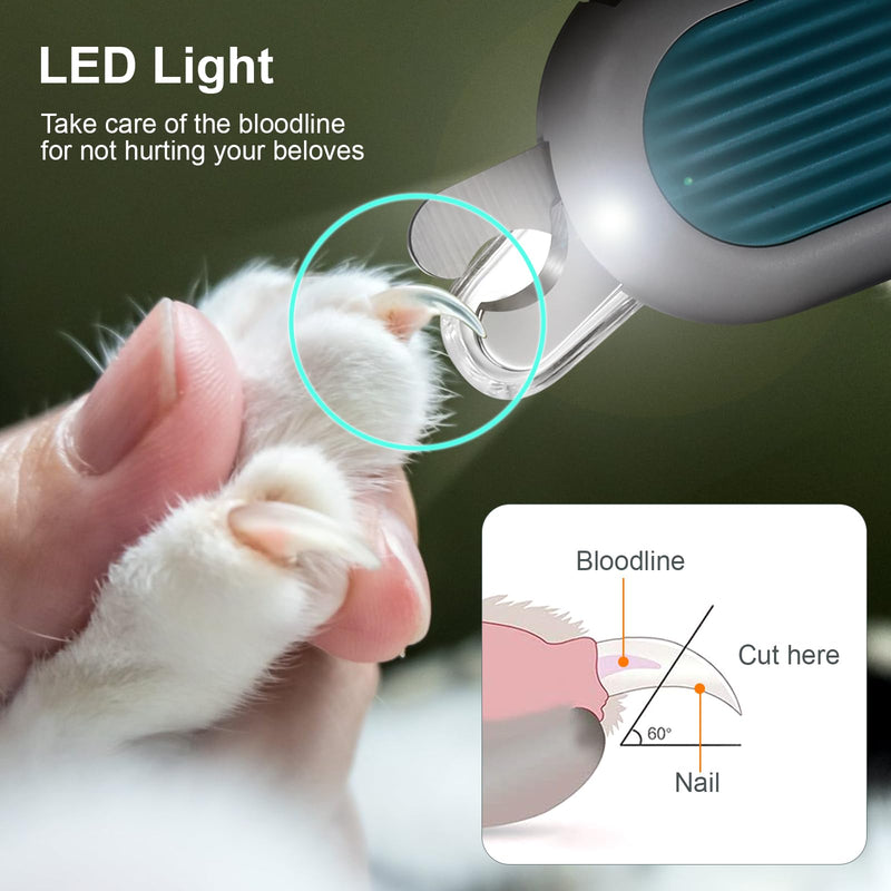Odoland Cat Nail Clipper with LED Light and Nail File, Dog Claw Trimmer with Bright Light to Avoid Excessive Cutting - Pet Grooming Tool for Tiny Dog Cat Kitten Bunny Rabbit Blue - PawsPlanet Australia