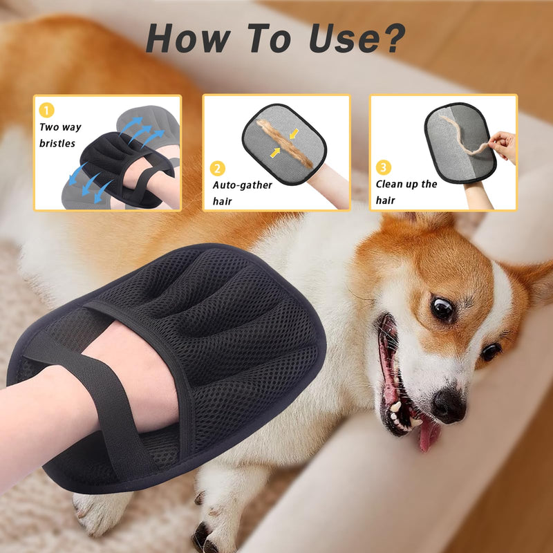 AUBELL Pet Hair Removal Glove for Dogs & Cats,2025 Upgrade Five-Finger Electrostatic Magic Brush,Animal Fur Removal Tool,Reusable Efficient Pet Hair Remover for Couch,Carpet,Clothes（1Pcs,Black） Black - PawsPlanet Australia