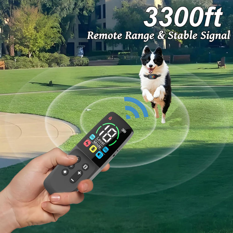 Dog Shock Collar LCD Wireless Remote Control Beep/Vibrations/E-Shock Stop Barking Training Device 3300 FT Long-Range Training Rechargeable IP67 Waterproof - PawsPlanet Australia
