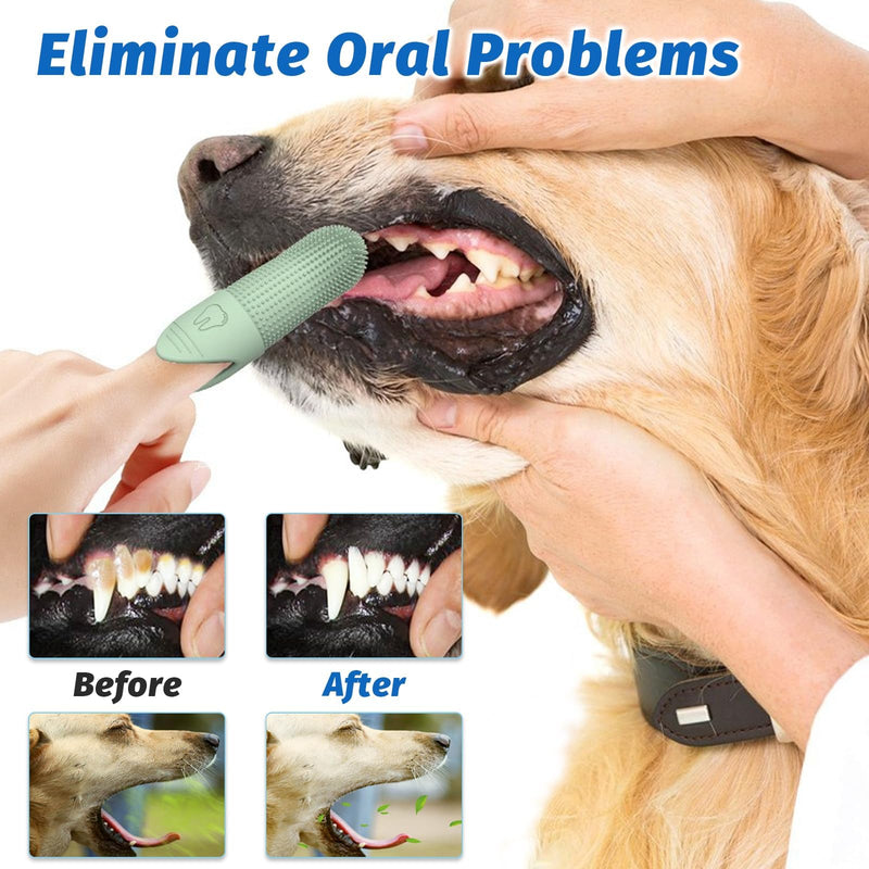 Dog Toothbrush Set, 4 Pcs Dog Finger Toothbrush, 2 Pack Triple Heads Pet Toothbrushes 4 Dual-Dead Toothbrush, Remove Plaque & Tartar Fights Bad Breath,Cat Teeth Cleaning Products