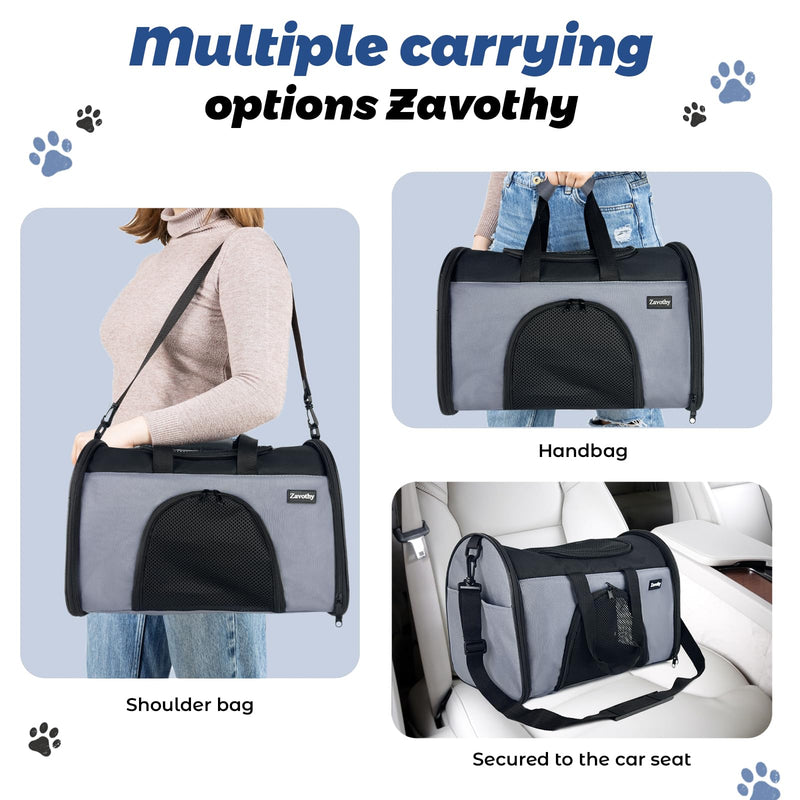 Zavothy Collapsible TSA Approved Pet Carrier for Cats & Dogs (Up to 15 Lbs, 16.54"x11.42"x9.84") – Soft-Sided Airline Travel Carrier, Grey Black Grey - PawsPlanet Australia
