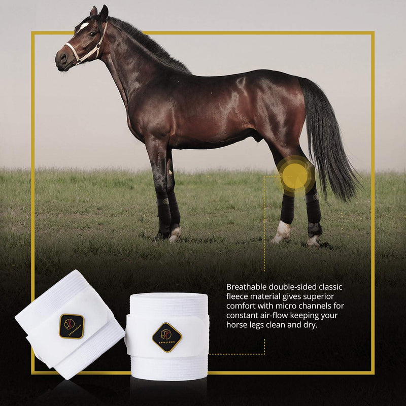 Kavallerie Elastic Fleece Bandages for Horses, Non- Slip and Snug fit Breathable Material for Injury Protection and Superior Legs Support, Stocking up Solution - White - (2 Units Per Pack) 2 Pack - PawsPlanet Australia
