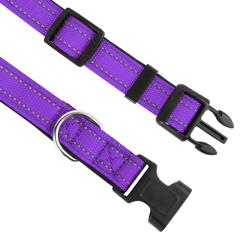 Reflective Dog Collar, Adjustable Soft Neoprene Padded Nylon Pet Collars with Buckle for Puppy and Small Dogs, Cats, Purple,XS - PawsPlanet Australia