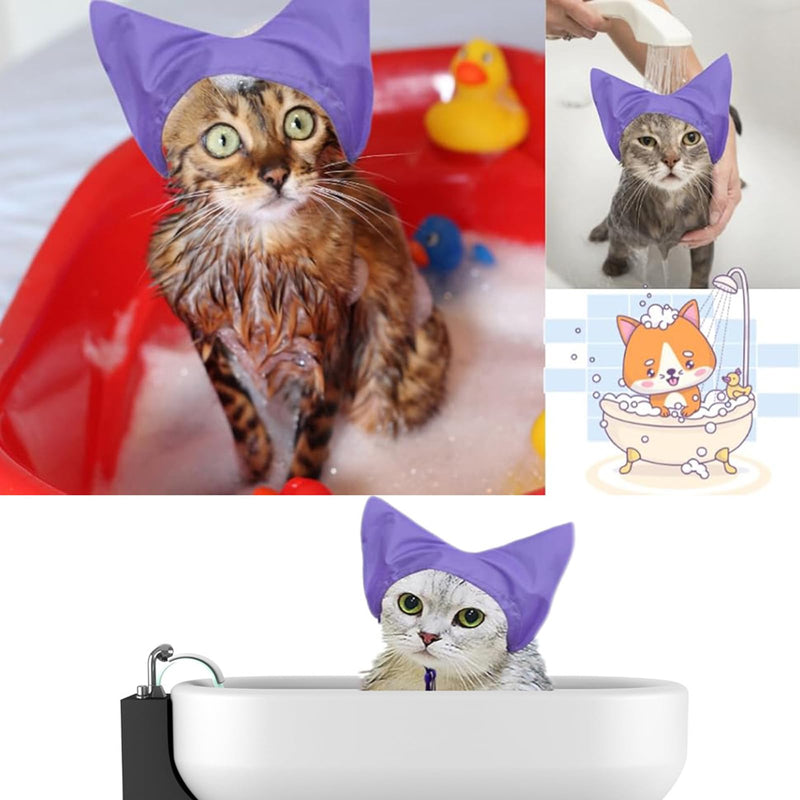 Pet bathtub, waterproof shower cap for calming, grooming, bathing, blow-drying and drying, ear protectors,