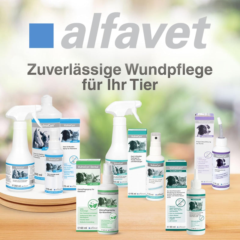 alfavet VulnoCyn Hydrogel 350 ml - Skin & Wound Spray for Small Animals, Horses & Farm Animals - Wound Spray Against Bacteria, Viruses & Fungi - Hydrogel with Long-Lasting Effect, pH Neutral & Alcohol Free