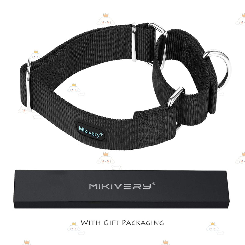 Mikivery Martingale Dog Collar Nylon Adjustable and Safety Training Colourful Comfortable Metal Buckle Pet Collars for Small Medium and Large Dogs(Black,M) Black M - PawsPlanet Australia