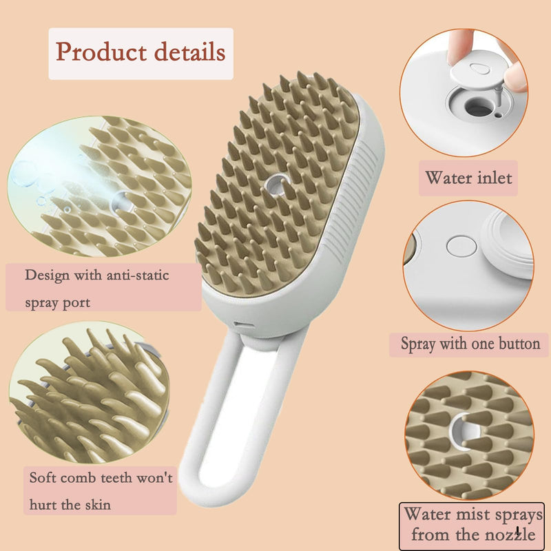 Cleaning Brush 3-in-1 for Cats&dogs,Steam Cat Brush,Massage Brush,Pet Spray Brush,Pet Grooming Brush,Pet Brush 360°Rotatable,USB Rechargeable,Use for Short-Haired,Long-Haired,Small Breeds(White) - PawsPlanet Australia