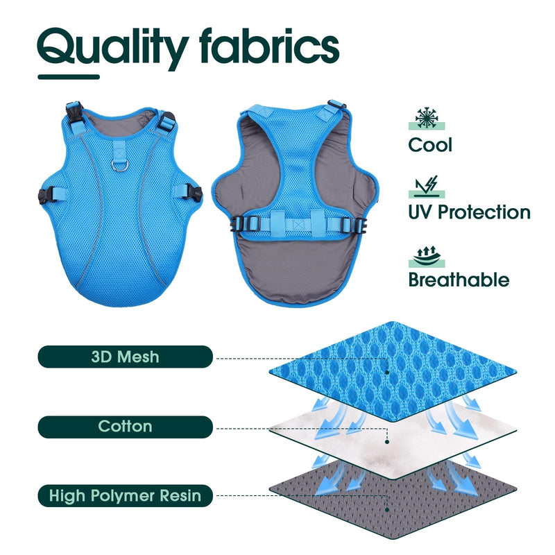 Kuoser Dog Cooling Vest Harness, Small Puppy Cooler Jacket with Adjustable Buckle for Outdoor Beach, Hiking, Training Blue S S (Chest Girth:16.9'')