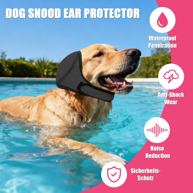 Dog Calming Ear Wrap with Noise Reduction—Adjustable Anxiety Soothing Headgear for Thunder, Fireworks & Bathing, Fits Head Circumference 35-48cm, Neoprene Material, Pink and Gray, 2 Pack