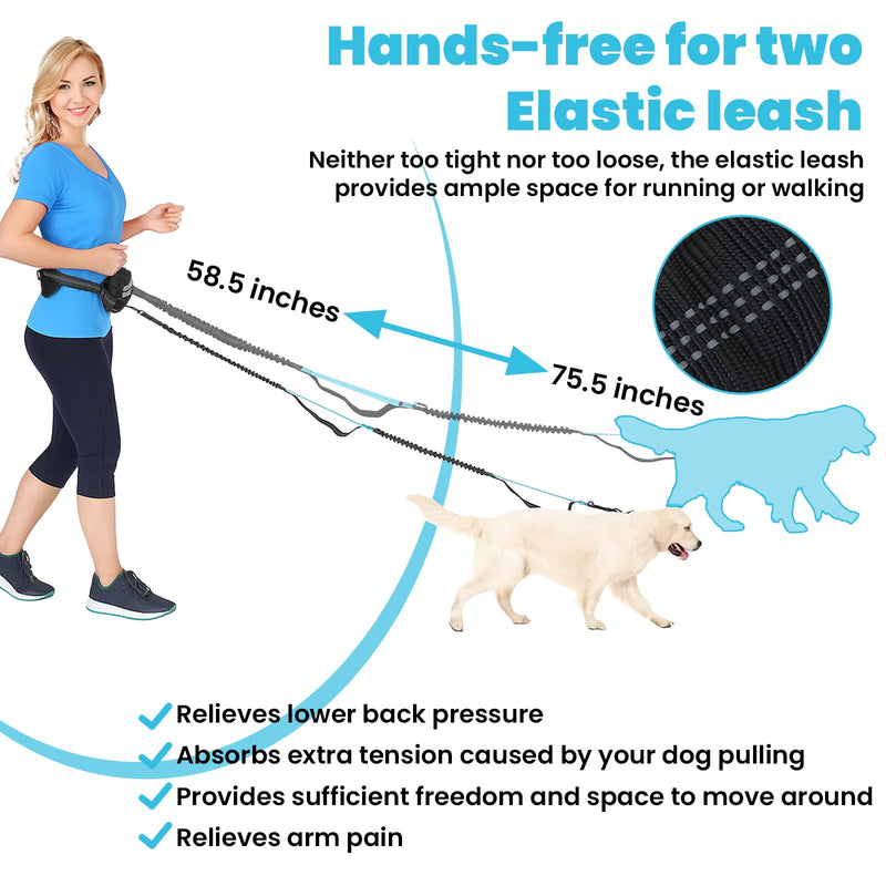 Hand Free Dog Leash with Pouch, Dog Leash for 2 Dogs with Dual Handles Retractable Dogs Walking Belt for Running Walking Jogging Pet Belt - PawsPlanet Australia