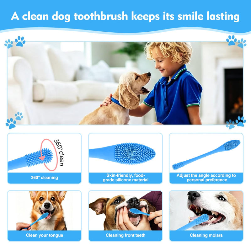 Dog Toothbrush，2-piece Dog Tooth Brushing kit，cat Toothbrush,Food-Grade Silicone Dog Tooth Brush for Cleaning Teeth Suitable for Small，Medium and Large Pets (Blue)