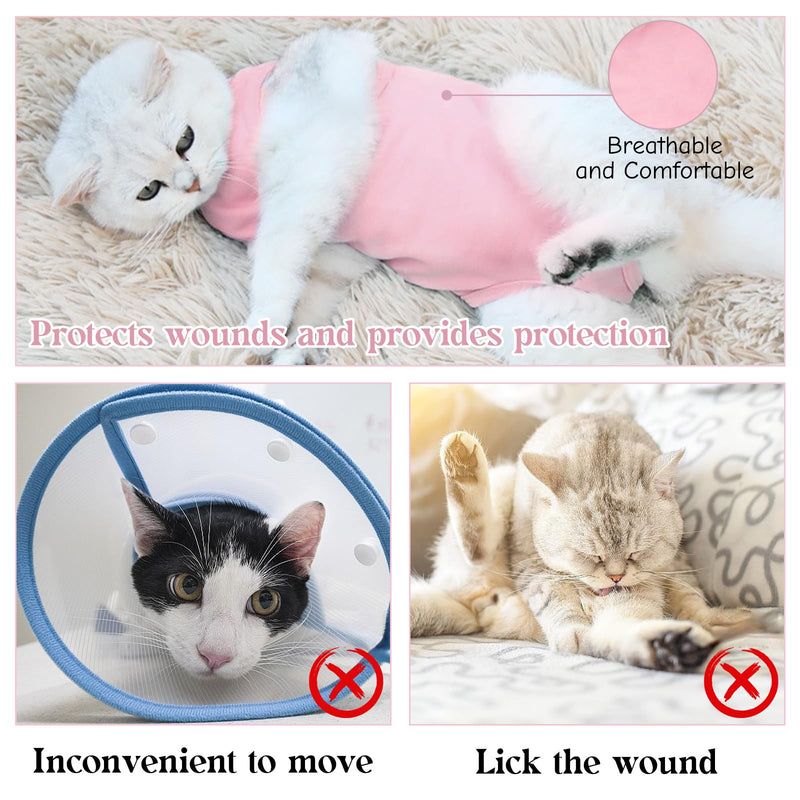 Cat Recovery Suit, 1 Pack Pink Soft Breathable Cat Recovery Clothes E-Collar Cat Wound Surgery Recovery Suit After Surgery Wear for Cats Kitten, S