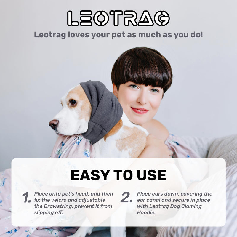 Dog Calming Hoodie, No Flap/Shake Ear Wraps for Dogs, Adjustable Dog Ear Muffs for Noise Protection, Ear Wrap Head Cover for Dog Head Warp Anxiety Relief, Hematoma, Grooming and Force Drying Medium Pearl Gray - PawsPlanet Australia