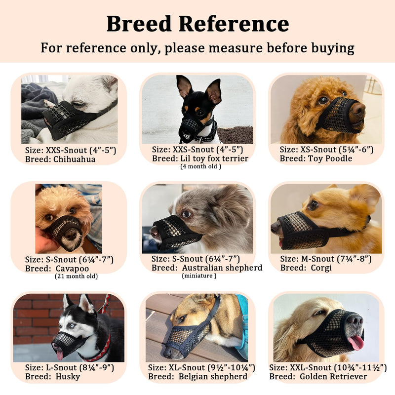 Mayerzon Dog Muzzle, Soft Mesh Muzzles for Small Medium Large Dogs Chihuahua Poodle Husky Labrador Retriever, Breathable Dog Mouth Guard for Biting Chewing Grooming, Allow Panting Drinking(M, Black) M-Snout (7¼”-8”) - PawsPlanet Australia
