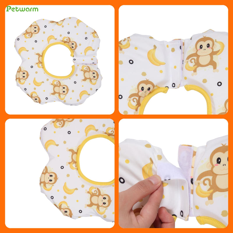 PetWarm Dog Recovery Collar, Recovery Collar for Dogs, Lightweight Soft Flower Design, Comfortable Neck Protector Helps Discourage Licking, Post-Visit Protective Collars, Monkey Print, Yellow, S Yellow White Small