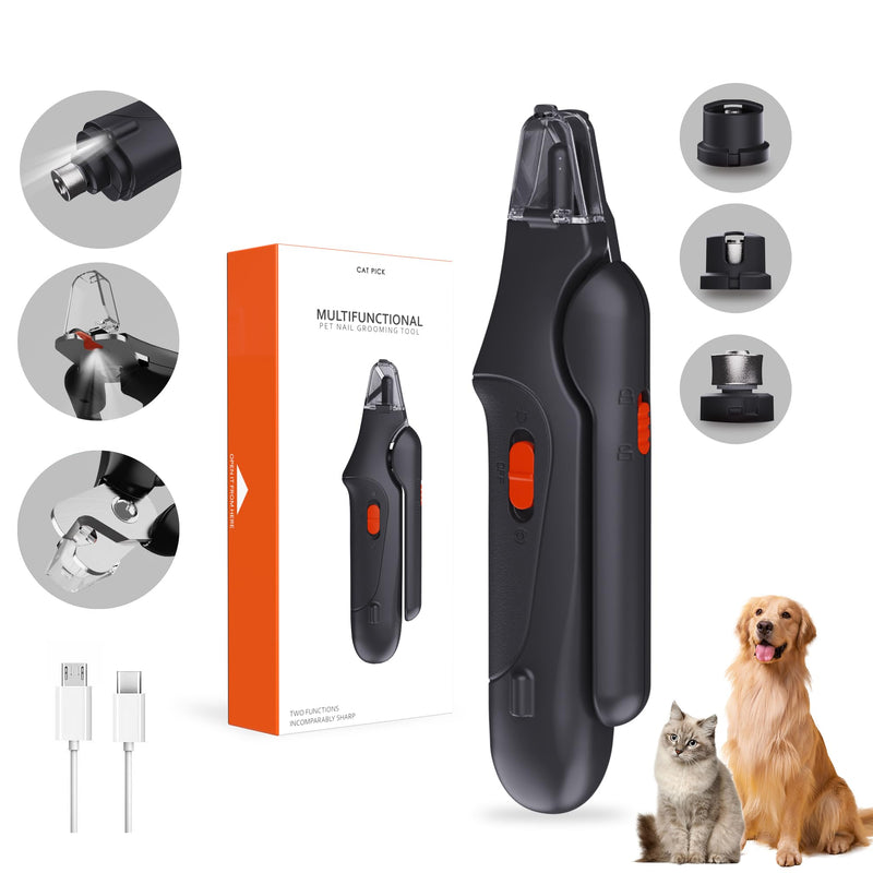 2-in-1 Dog Nail Grinder & Dog Nail Clippers Trimmers for Large Medium Small Dogs Cats Pets Claw Trimmer Quick Sensor and Safety Guard USB Rechargeable with 2 LED Lights (Black) Black - PawsPlanet Australia