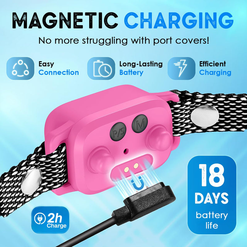 Bark Collar for Small Dogs 8-40 lbs – No Shock Anti Barking Collar with AI Chip – 3 Modes & 5 Sensitivity Levels – Waterproof, Rechargeable, Magnetic Charging – Humane, Effective Training (Pink) Pink