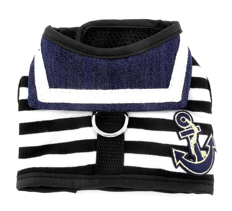 SMALLLEE_LUCKY_STORE Soft Mesh Sailor Harness for Cat and Small Dogs, Pet Navy Striped Walking Vest Puppy Padded Harnesses Leash Set Adjustable Black S - PawsPlanet Australia