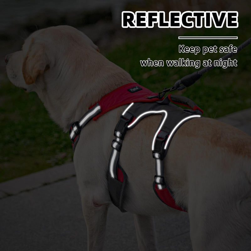 PUPTECK Escape Proof Dog Harness and Leash Set Upgraded No Pull Reflective Dog Vest with Lift Handle, Easy Control Pet Harness for Medium Large Dogs Training Walking Running Red/Grey - PawsPlanet Australia