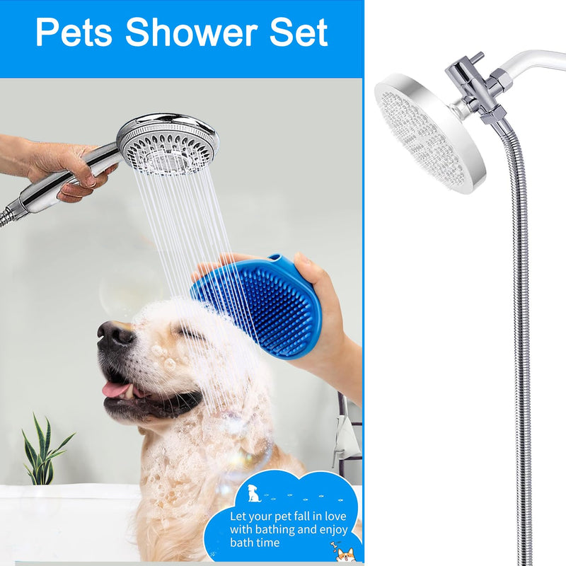 Dog Shower Attachment,Shower Head Sprayer Attachment with ON/OFF Shower Head, Brass 3-Way Diverter for Connecting Shower Arm, Stainless Steel Hose, Dog Brush and Adhesive Holder for Convenient Bathing - PawsPlanet Australia