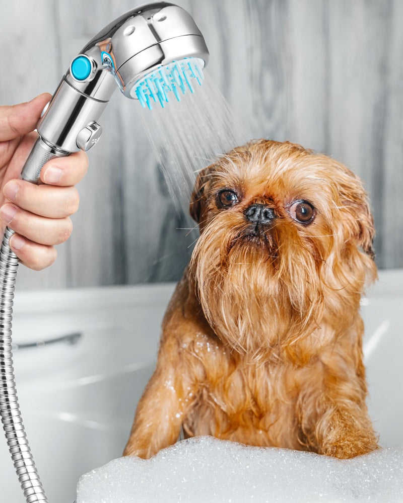 Dog Shower Attachment, Dog Washing Hose Attachment with Diverter Valve, Dog Shower Brush Dog Shower Attachment for Bathroom Shower Arm, for Pet Bathing, Massaging & Grooming, Indoor & Outdoor - PawsPlanet Australia