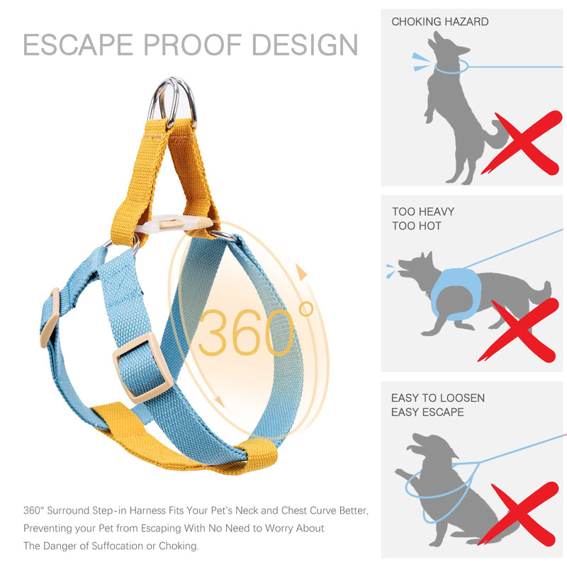 No Pull Dog Harness and Leash Set, Dog Collar, Step in Dog Halter Harness with Poop Bag Holder, Adjustable Lightweight Cotton Straps Suitable for Small Medium Large Dogs Outdoor Walking Running Hiking Blue-Orange-Set L - PawsPlanet Australia
