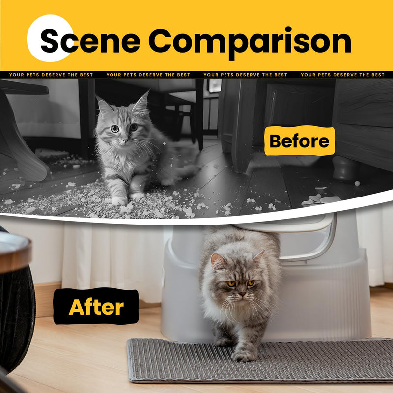 Cat Litter Mat Litter Trapping Mat,Premium Double Layer Waterproof Kitty Litter Mat,Honeycomb Design for Scatter Control,Easy to Clean Cat Mats for Litter Box?Grey,Medium,25"x15"? - PawsPlanet Australia