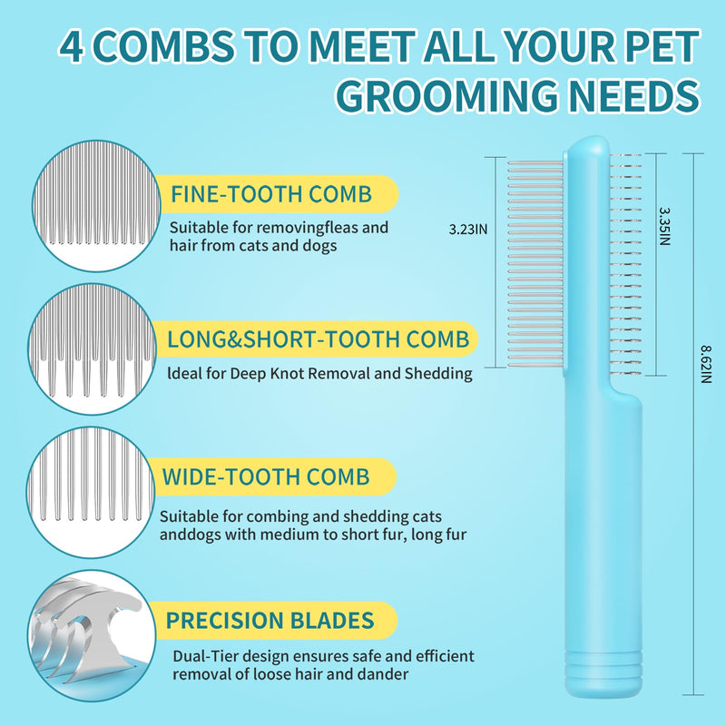 4 in-1 Pet Grooming Combo and Pet Hair Removal Soft Brush - Deshedding Dog Brush,Metal Comb for Cat and Dog,Dematting Comb,Matted Fur on Cats and Dogs - PawsPlanet Australia