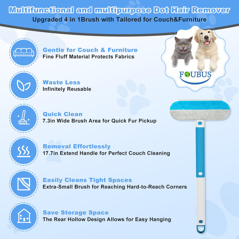 4 in 1 Multifunctional Pet Hair Removal Tool, Dog&Cat Hair Remover for Couch Carpet Furniture, Pet Hair Removal Broom with 17.7Inch Extendable Long Handle&Reusable Washable Cat Hair Remover Brush - PawsPlanet Australia