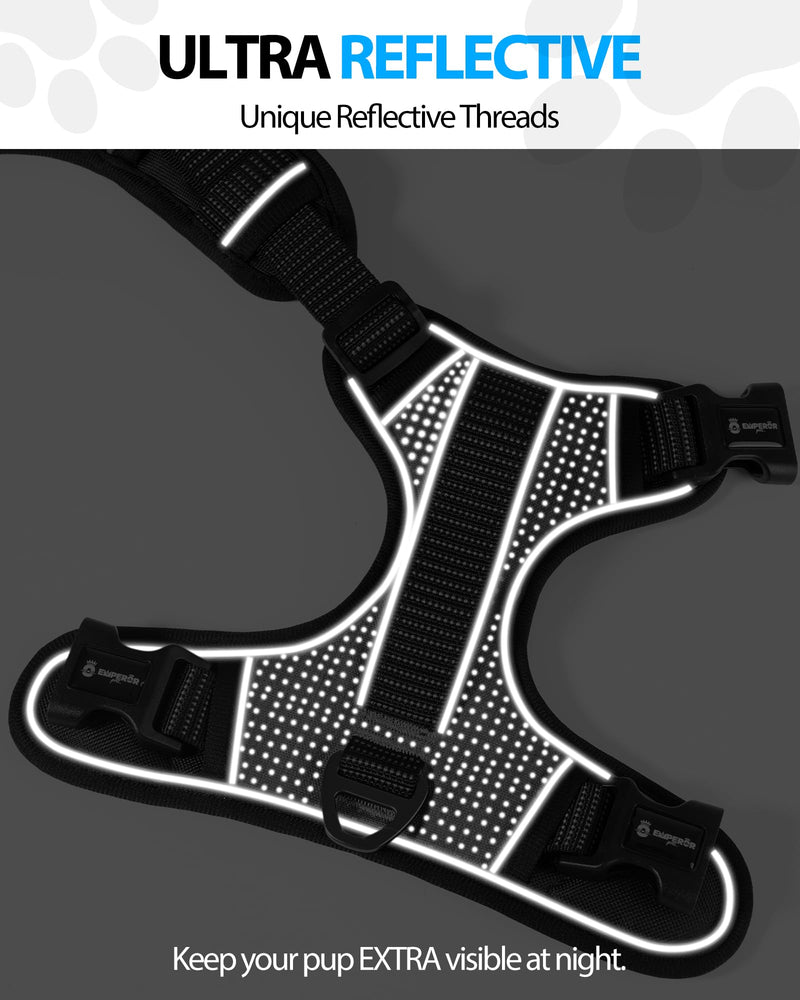 Emperor Pets Black Reflective Dog Harness Medium Sized Dog - No Pull Dog Harness with 2 Leash Clips, Premium Oxford Soft Padded Harness Medium Size Dog, No Choke Design, Medium Dog Harness (M, Black) - PawsPlanet Australia