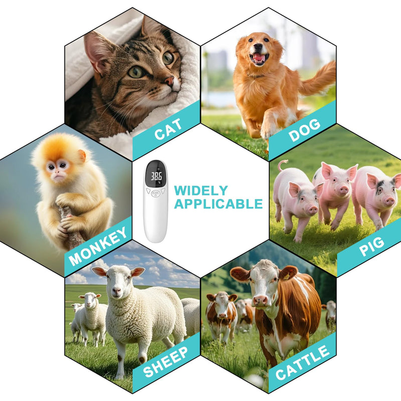 Dog Fever Thermometer with LED Display, Ear Thermometer, Dog Animal Thermometer, Dog Ear Temperature Monitor, USB Rechargeable Portable Digital Pet Ear Thermometer for Dogs and Cats Ferd Cows Animals