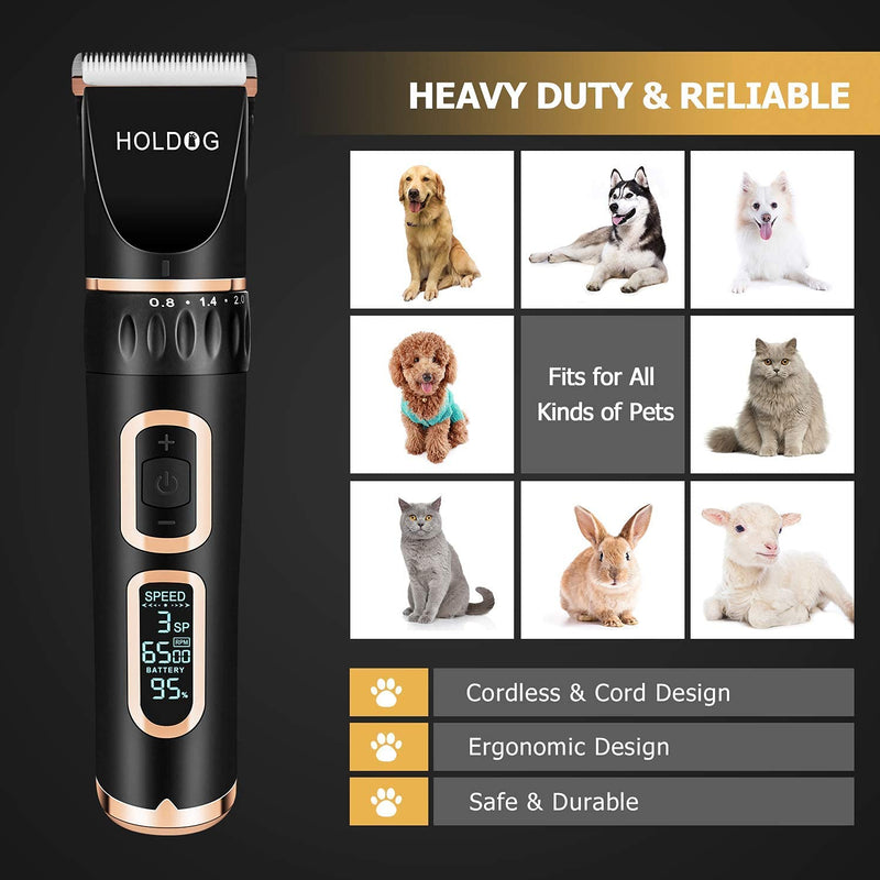 Dog Clippers Professional Heavy Duty Dog Grooming Clipper 3-Speed Low Noise High Power Rechargeable Cordless Pet Grooming Tools for Small & Large Dogs Cats Pets with Thick & Heavy Coats Black - PawsPlanet Australia