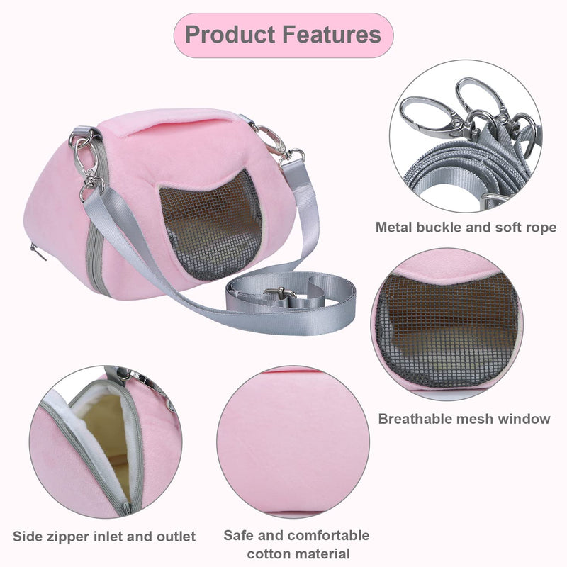 Hamster Travel Carrier Portable Outgoing Breathable with Adjustable Shoulder Strap Pet Carrying Bag for Sugar Glider Hamster Rat Chipmunk Large Pink