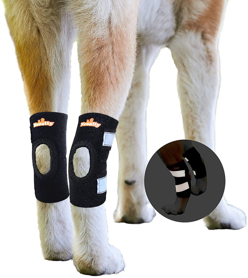 NeoAlly - Short Rear Leg Hock Brace, Dog Leg Brace for Rear Leg, Hock & Ankle Support, Dog Brace for Torn ACL & CCL, Dog Leg Sleeve with Reflective Straps, Small, Black, 1 Pair Small (1 Pair)