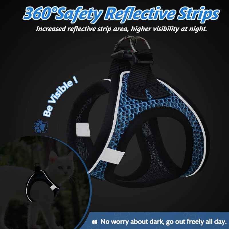 Cat Harness and Leash Set for Walking Escape Proof,Adjustable Soft Mesh Kittens Harness Vest with Reflective Strip for Small Cats,Easy to Control S Blue - PawsPlanet Australia