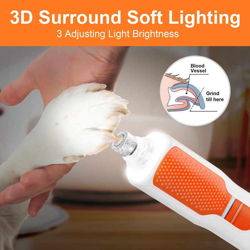 Dog Nail Grinder 7-Speed & 360° LED Light, Professional Pet Nail Grinder for Dogs and Cats, Electric Dog Nail Trimmer Painless Paws Grooming & Smoothing Tool for Large Small Dogs Cats Pets White - PawsPlanet Australia