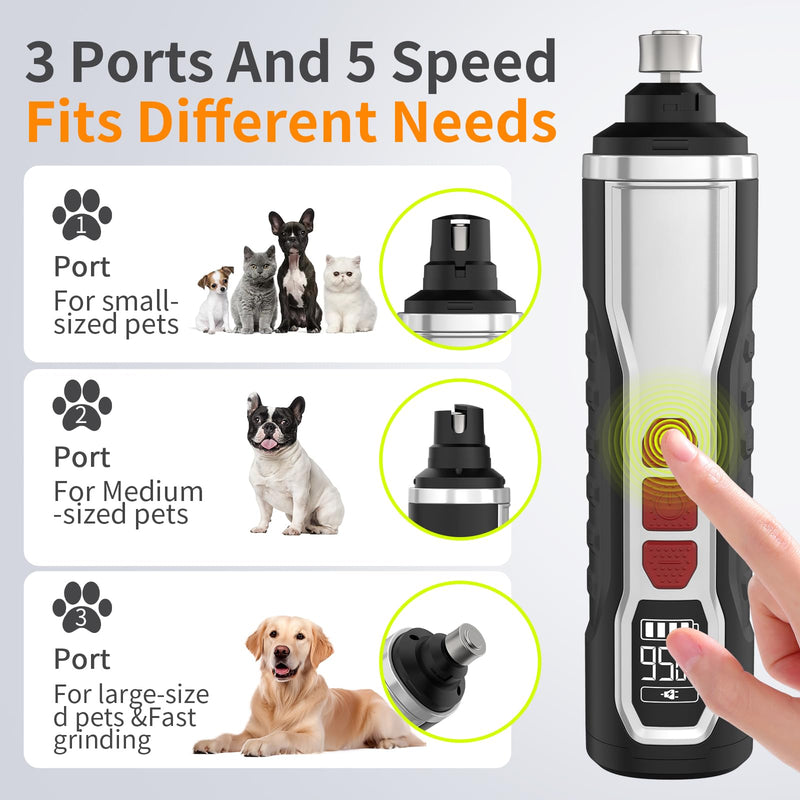 5-Speed Dog Nail Grinder，Super Quiet Rechargeable Electric Dog Nail Trimmer Painless Paws Grooming ，Duty Pet Nail Grinder for Dogs/Cats/Birds/Large Medium Small Animals - PawsPlanet Australia
