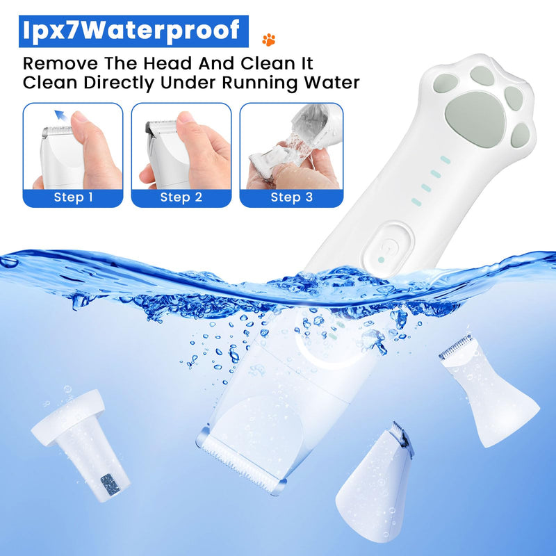 Dog Clippers for Grooming - 4-in-1 Dog Clippers Grooming Kit with Low Noise & IPX7 Waterproof Design Includes Comb Paw Trimmer Nail Grinder - Rechargeable & Cordless Dog paw Trimmer?White?