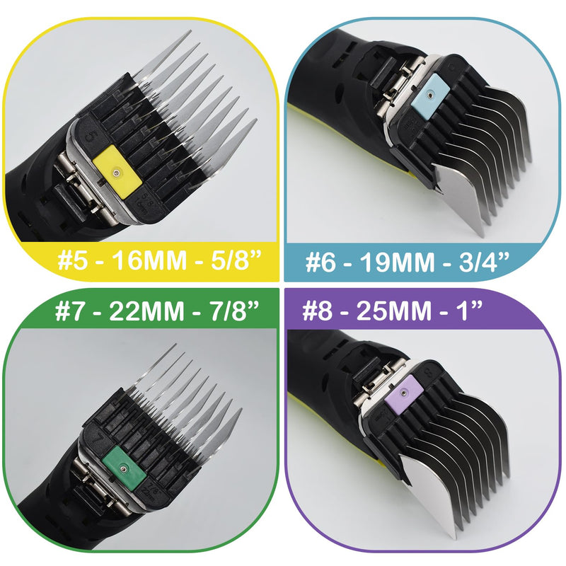 8 Pieces Professional Animal Clippers Stainless Steel A5-Style Replacement Attachment Guide Guard Combs, 3/6/10/13/16/19/22/25mm Compatible with Wahl KM2/5/10 Andis AG BG Oster A5/A6 Dog Pet Groomers