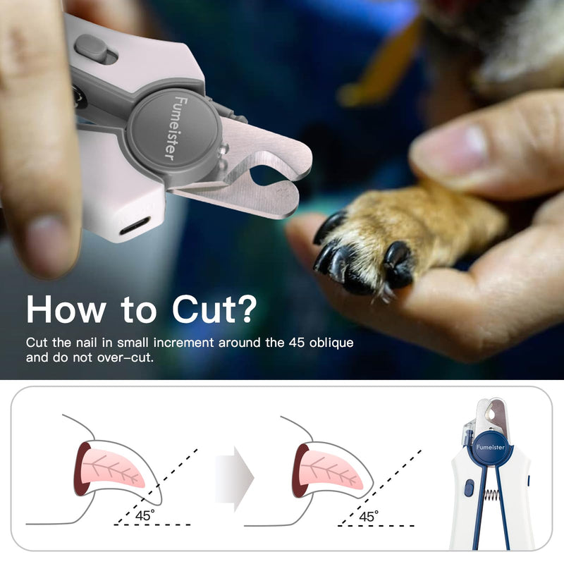 Type-C Rechargeable Dog & Cat Nail Clippers - LED Pet Nail Trimmer with Built-in Nail File, Extra Sharp Blades for Small & Medium Dogs, Indoor Cats (White-Gray) White-gray - PawsPlanet Australia