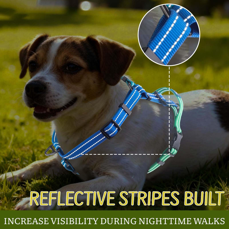 Roses&Poetry Dog Harness for Large Dogs, 6 Point Adjustable Fit No Pull Harness with Handle for Control and Easy Walking, Reflective Pet Halter Harnesses（Bluegreen-L） L BlueGreen（Harness Only Without Leash） - PawsPlanet Australia