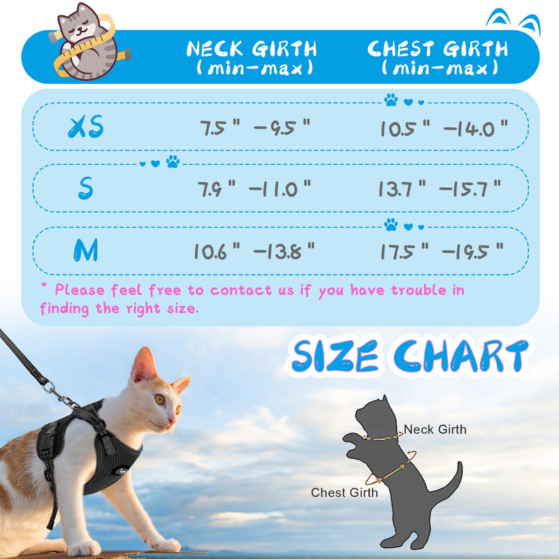 Supet Cat Harness and Leash Set for Small to Large Cats Adjustable Cat Vest Harness with Reflective Trim Universal Cat Leash and Harness for Cats/Puppies Medium (Chest: 17.5" - 19.5"） Lightblue - PawsPlanet Australia